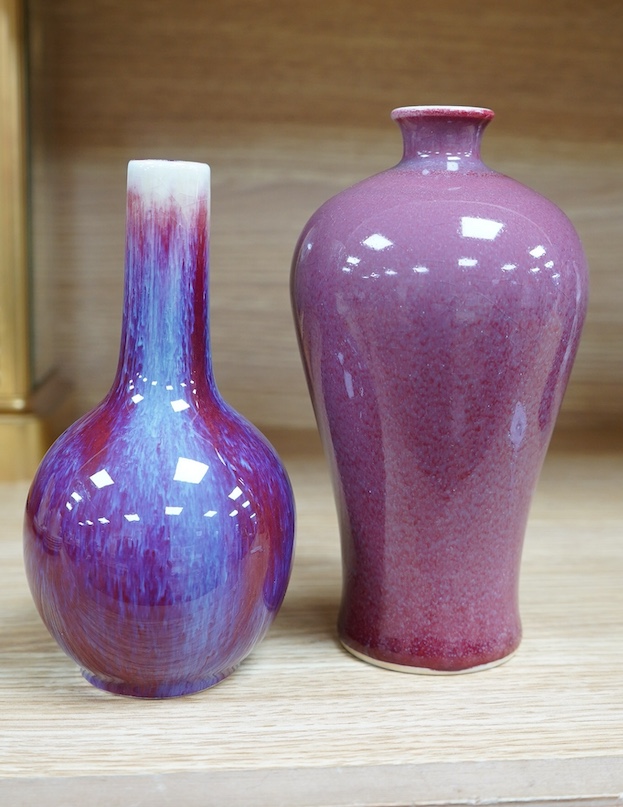 Two Chinese flambe vases, tallest 18cm. Condition - good